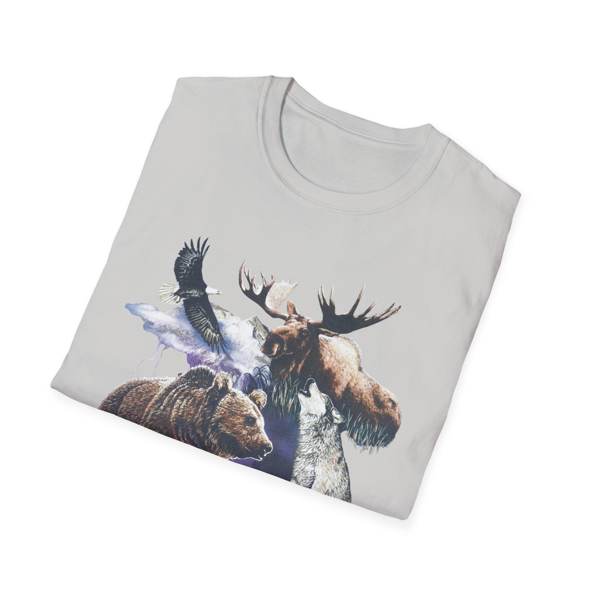 Wildlife Watercolor T-Shirt — Moose, Bear & Eagle Nature Tee