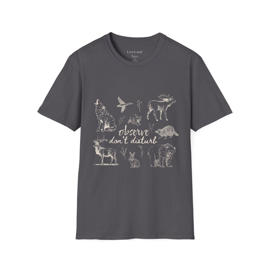 Observe Don’t Disturb T-Shirt — Vintage Sketch Wildlife Field Guide Tee