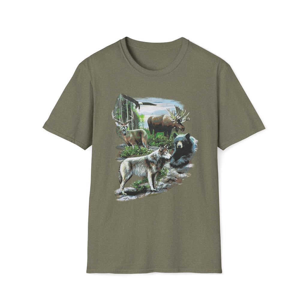 Wildlife Scene T-Shirt — Moose, Wolf & Bear Nature Graphic Tee