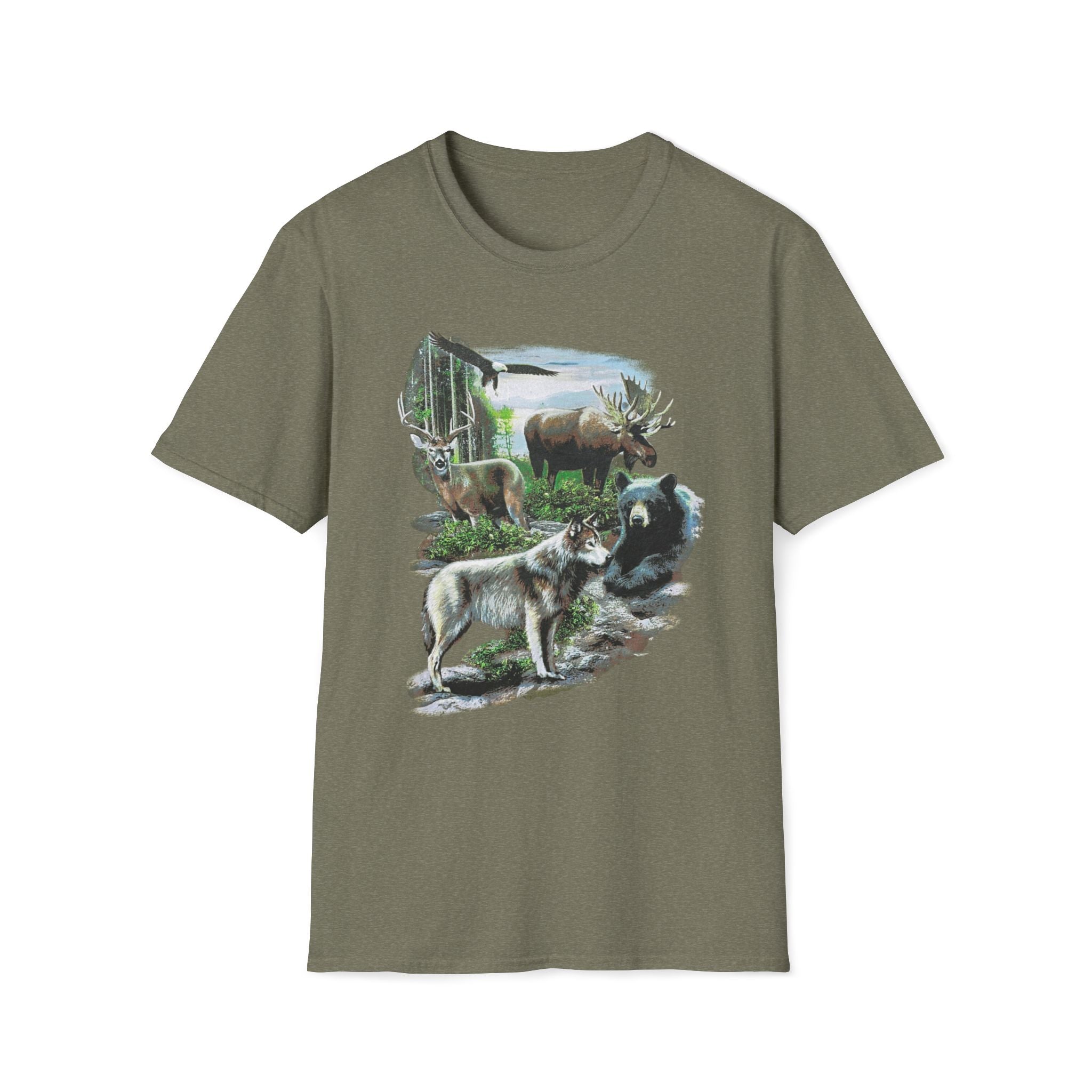 Wildlife Scene T-Shirt — Moose, Wolf & Bear Nature Graphic Tee