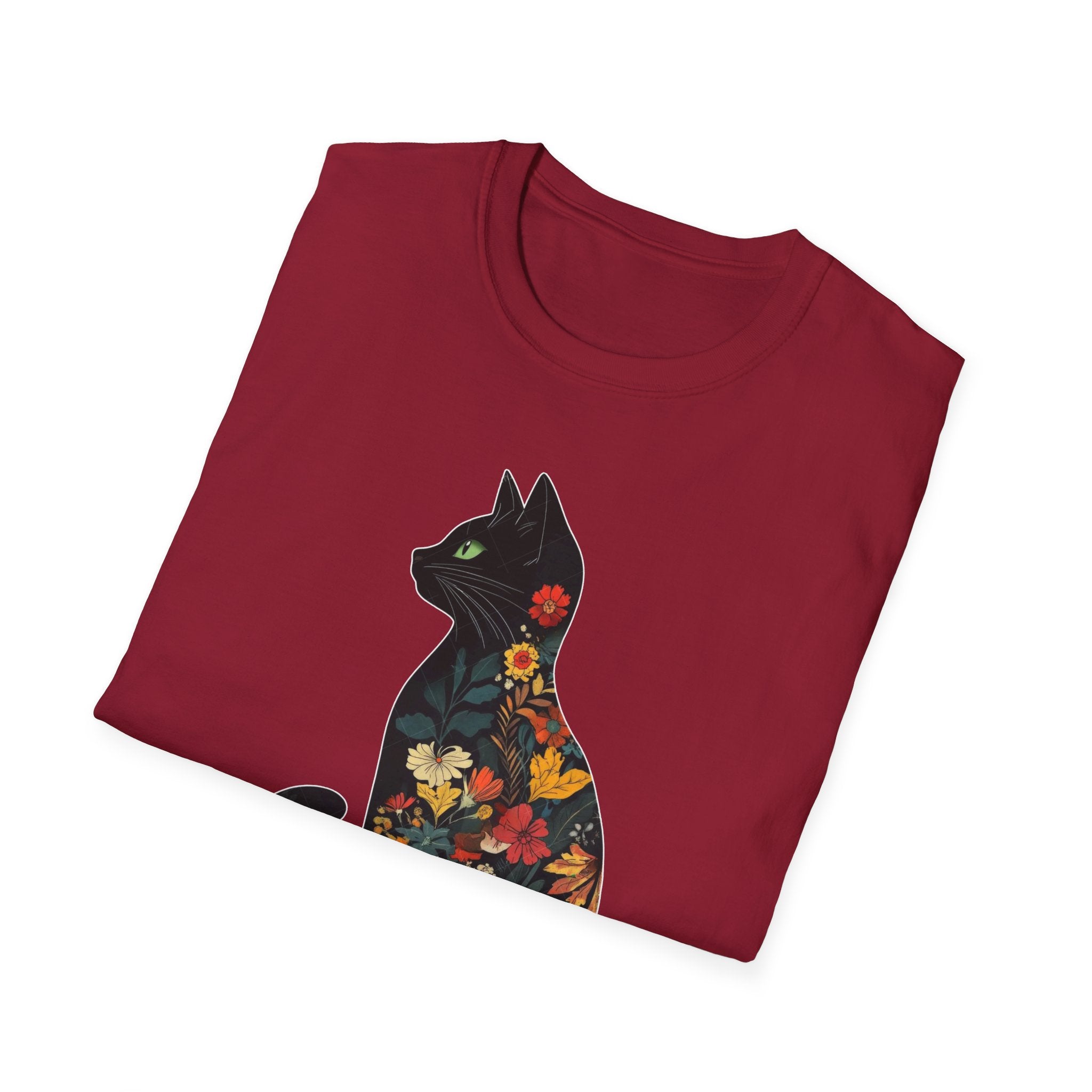 Floral Cat Silhouette T-Shirt