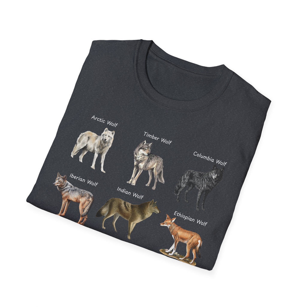 Wolf Species Chart T-Shirt — Illustrated Wolves Guide Tee