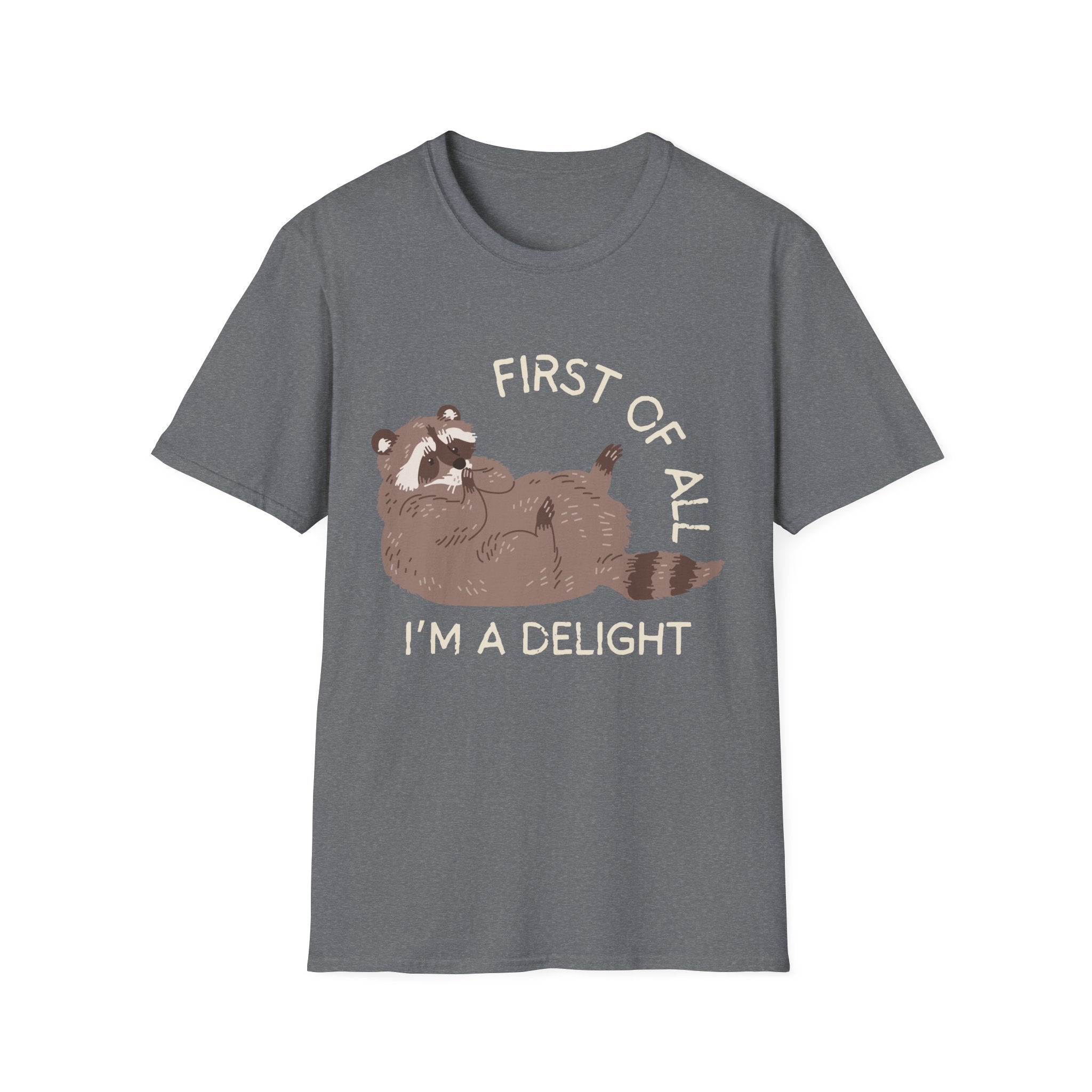 Cute Raccoon Tee — "First Of All, I'm A Delight" Graphic T-Shirt