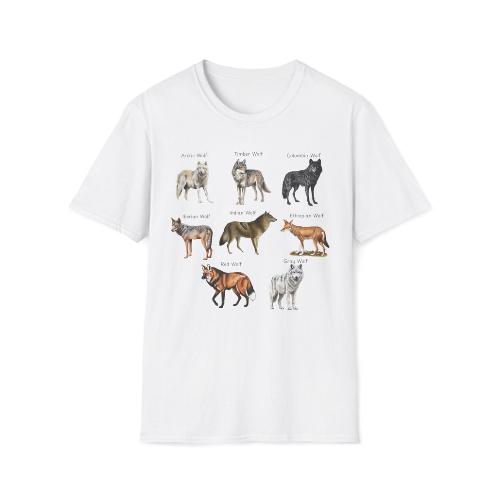 Wolf Species Chart T-Shirt — Illustrated Wolves Guide Tee