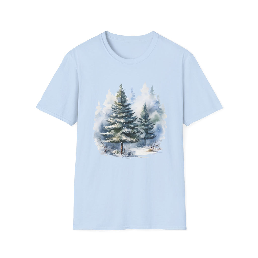 Winter Pine Trees T-Shirt — Watercolor Forest Holiday Tee