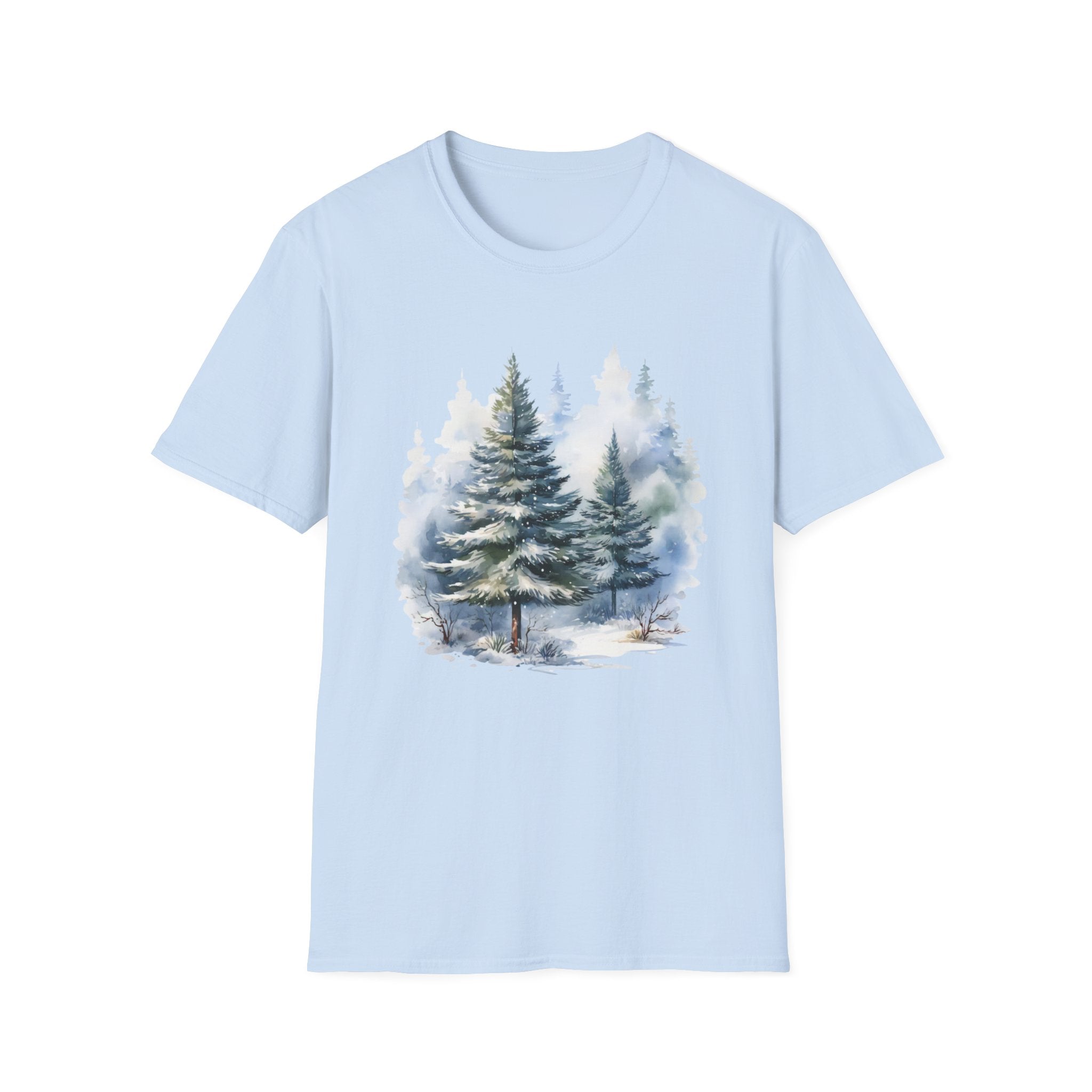 Winter Pine Trees T-Shirt — Watercolor Forest Holiday Tee