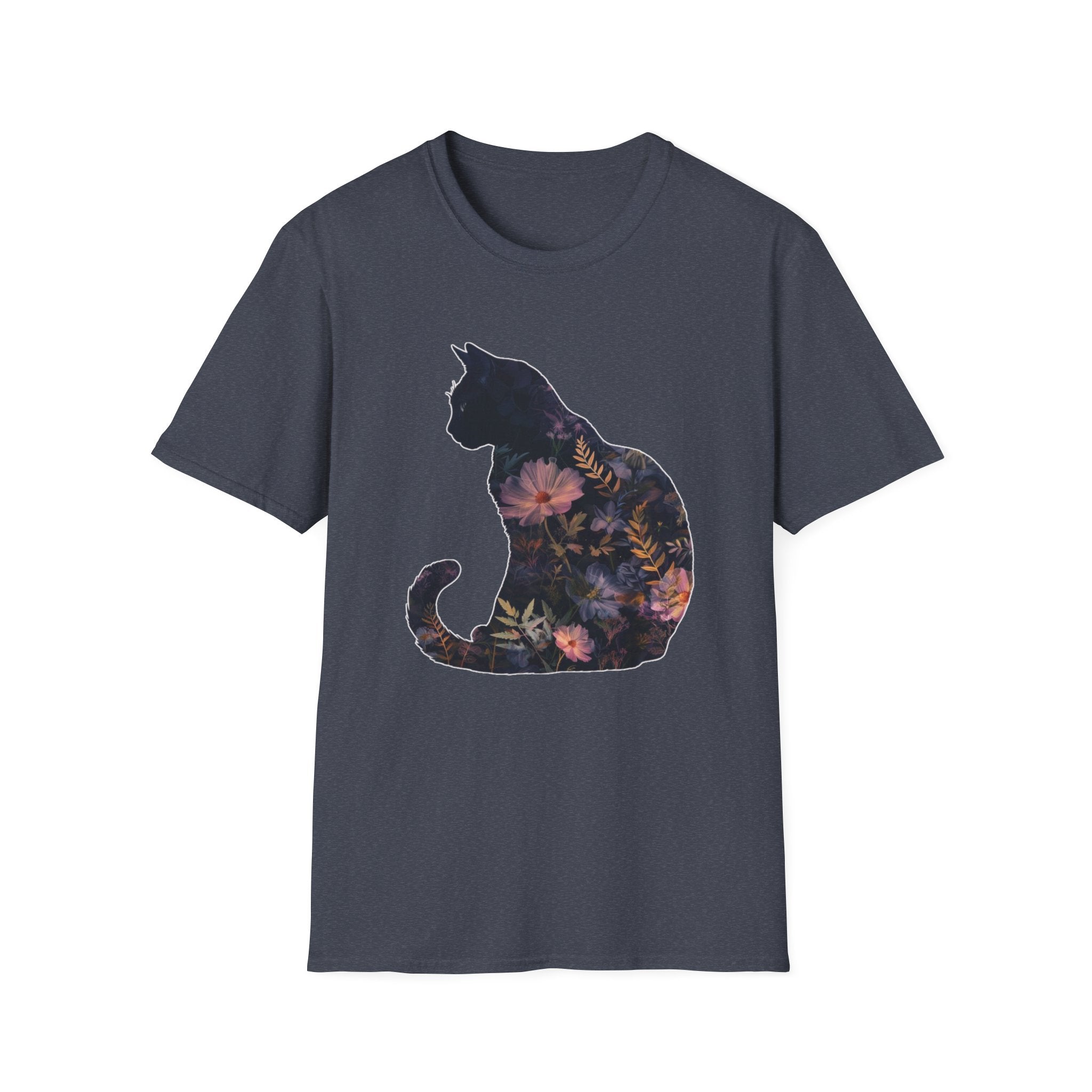 Floral Cat Silhouette T-Shirt