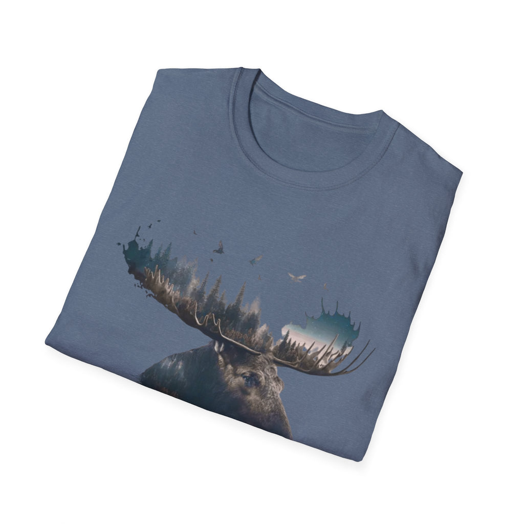 Moose Silhouette T-Shirt — Forest Double-Exposure Wildlife Tee