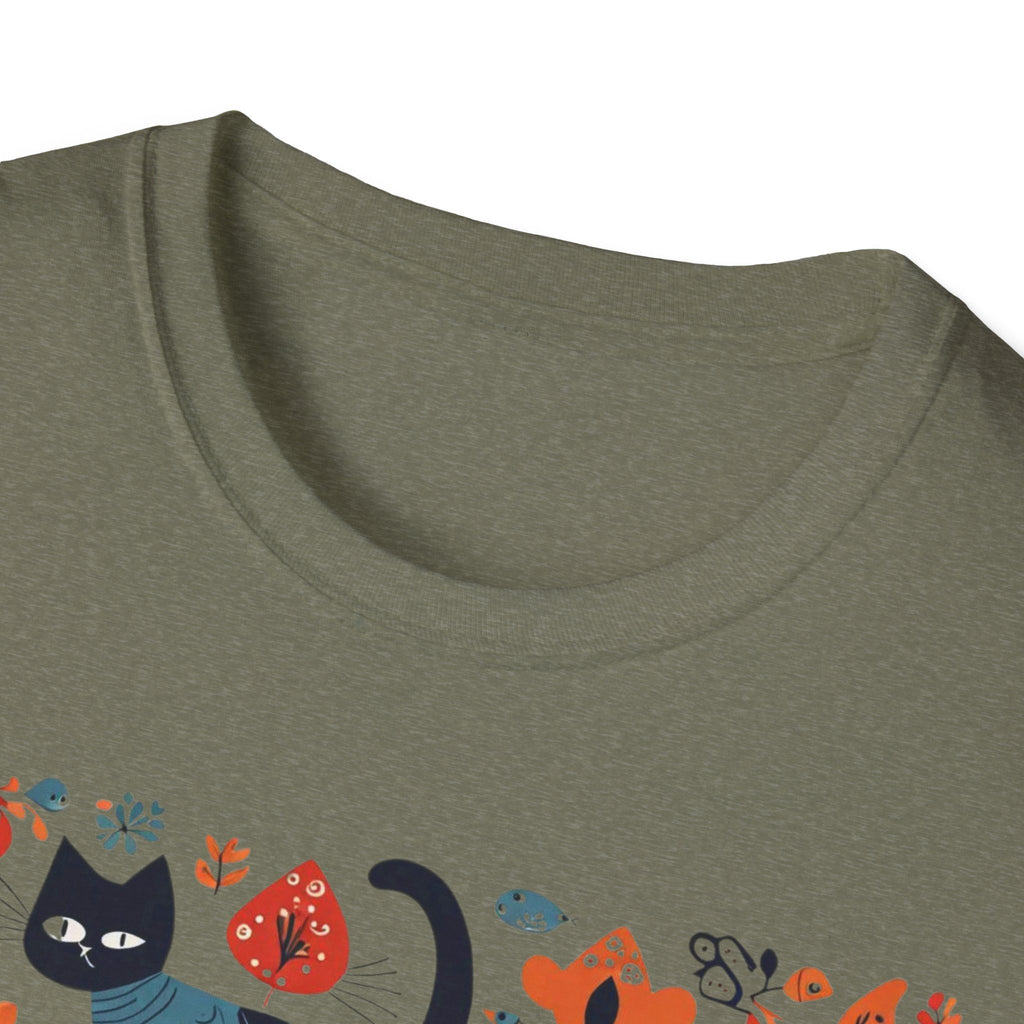 Cats & Flowers T-Shirt — Whimsical Folk Art Cat Graphic Tee
