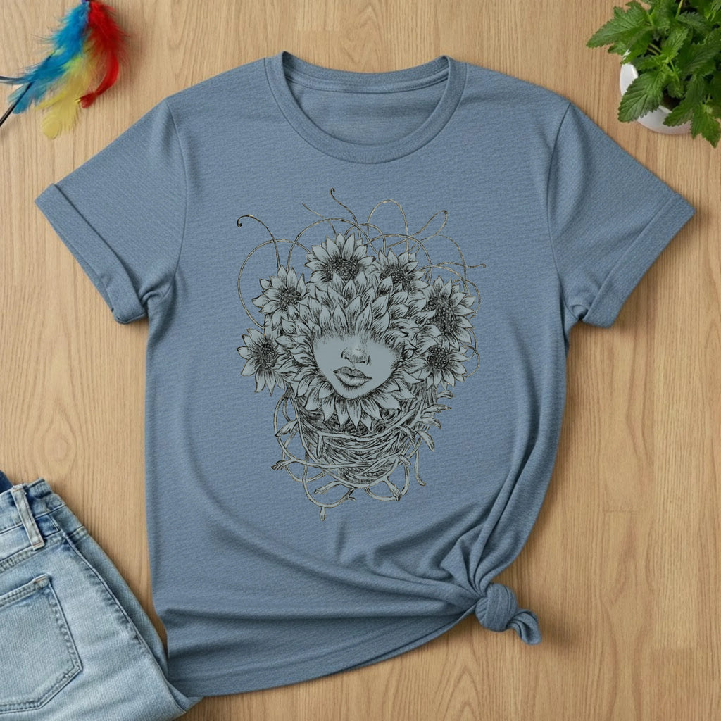 Floral Face Art T-Shirt — Botanical Woman Graphic Tee