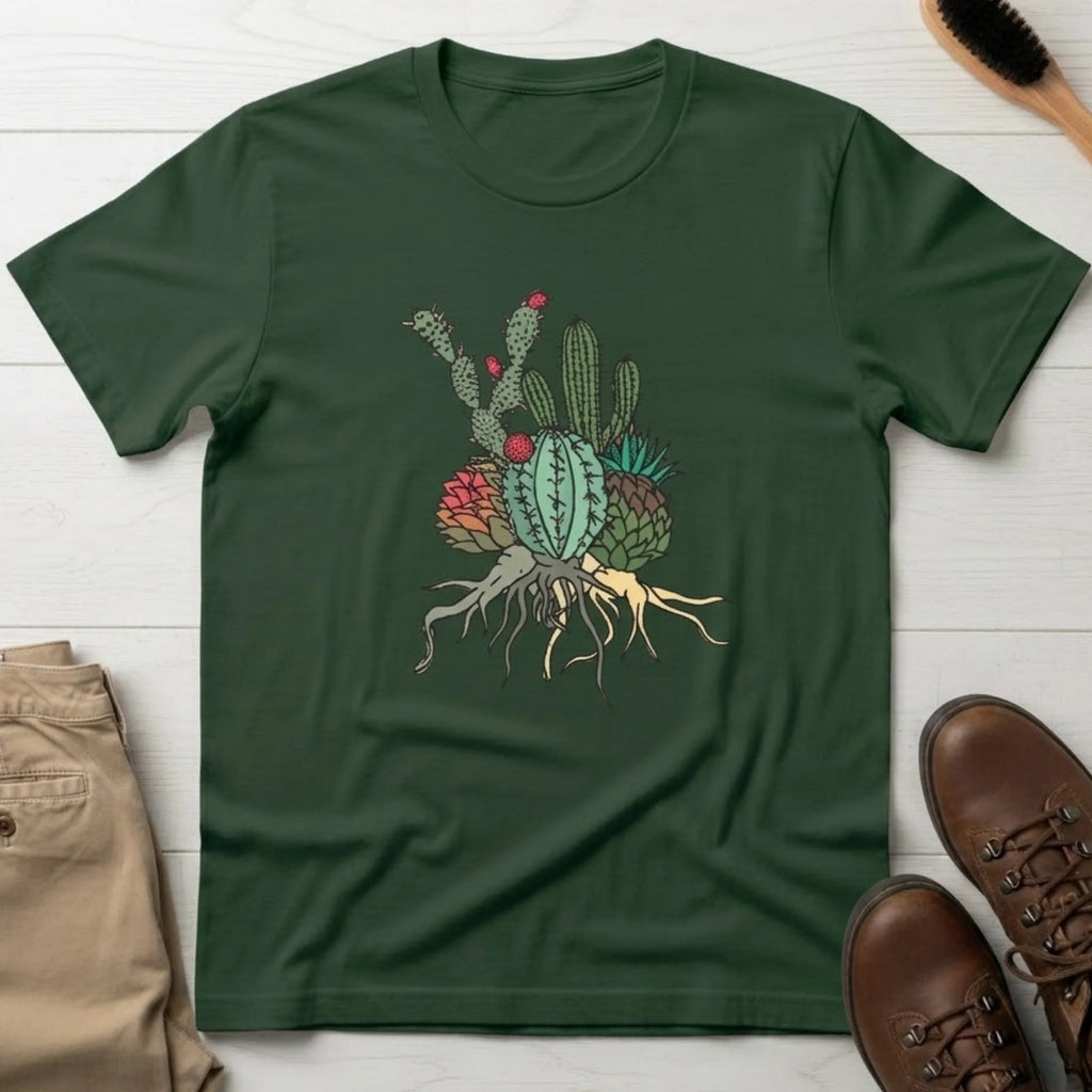 Cactus Cluster T‑Shirt — Botanical Succulent Illustration Tee