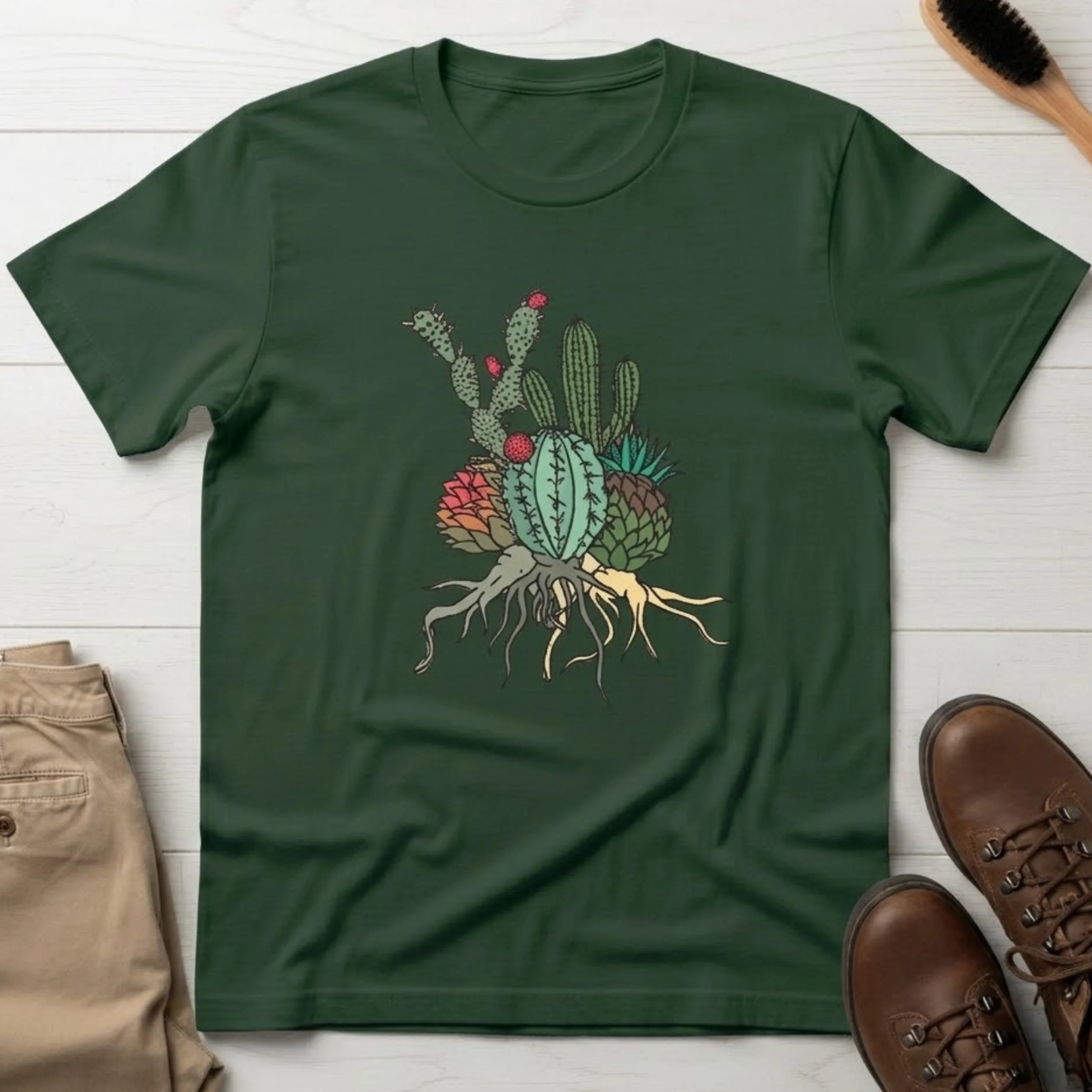 Cactus Cluster T‑Shirt — Botanical Succulent Illustration Tee