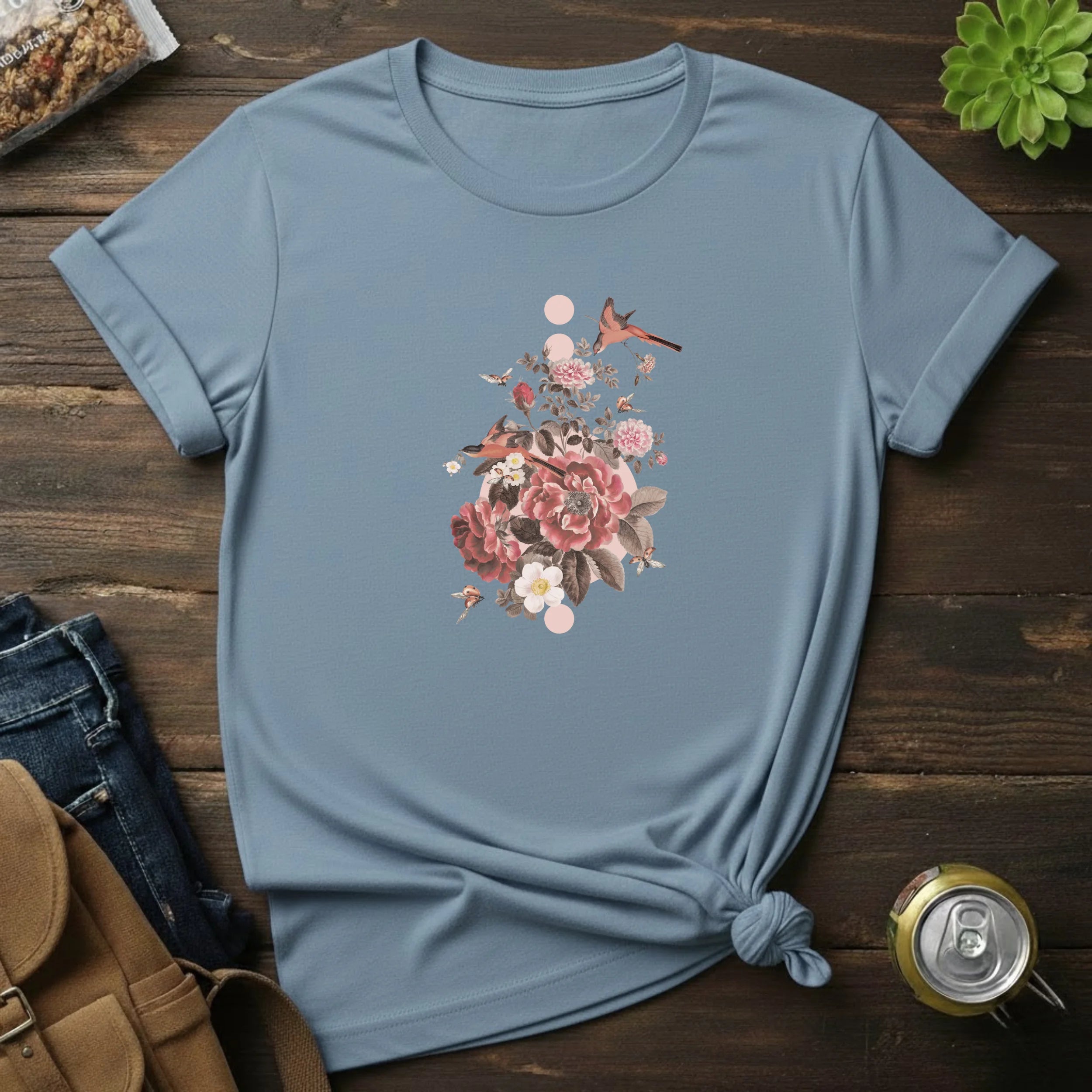 Floral Bird Bouquet T-Shirt — Vintage Rose Garden Tee