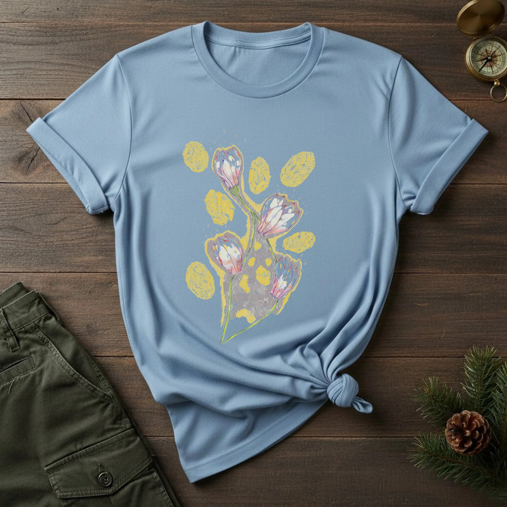 Floral Bouquet Tee — Pastel Tulip & Gold Leaf Graphic T-Shirt