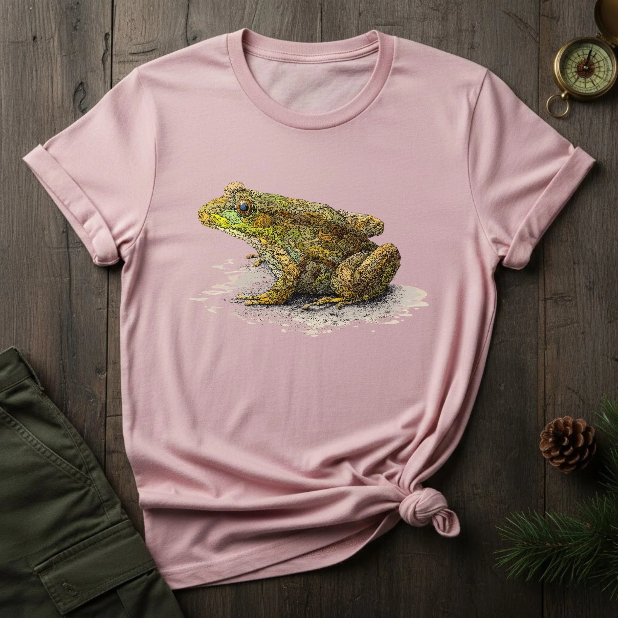 Frog Art T-Shirt — Realistic Green Frog Illustration Tee