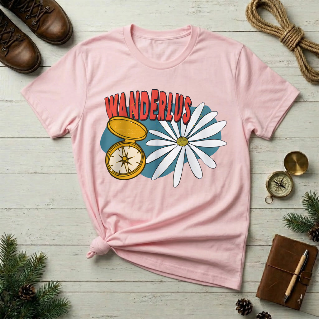 Wanderlust Compass & Daisy T-Shirt – Vintage Travel Graphic Tee
