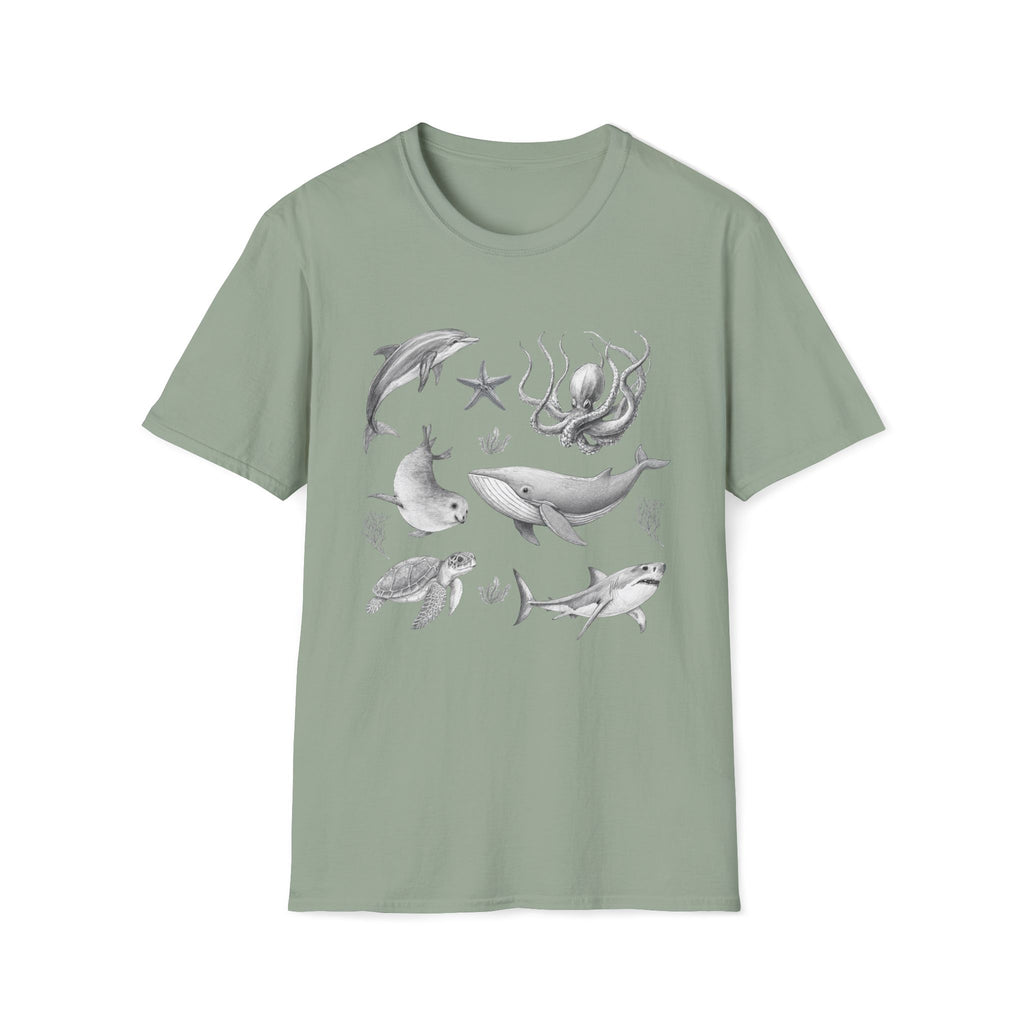 Ocean Wildlife T-Shirt — Monochrome Marine Life Design