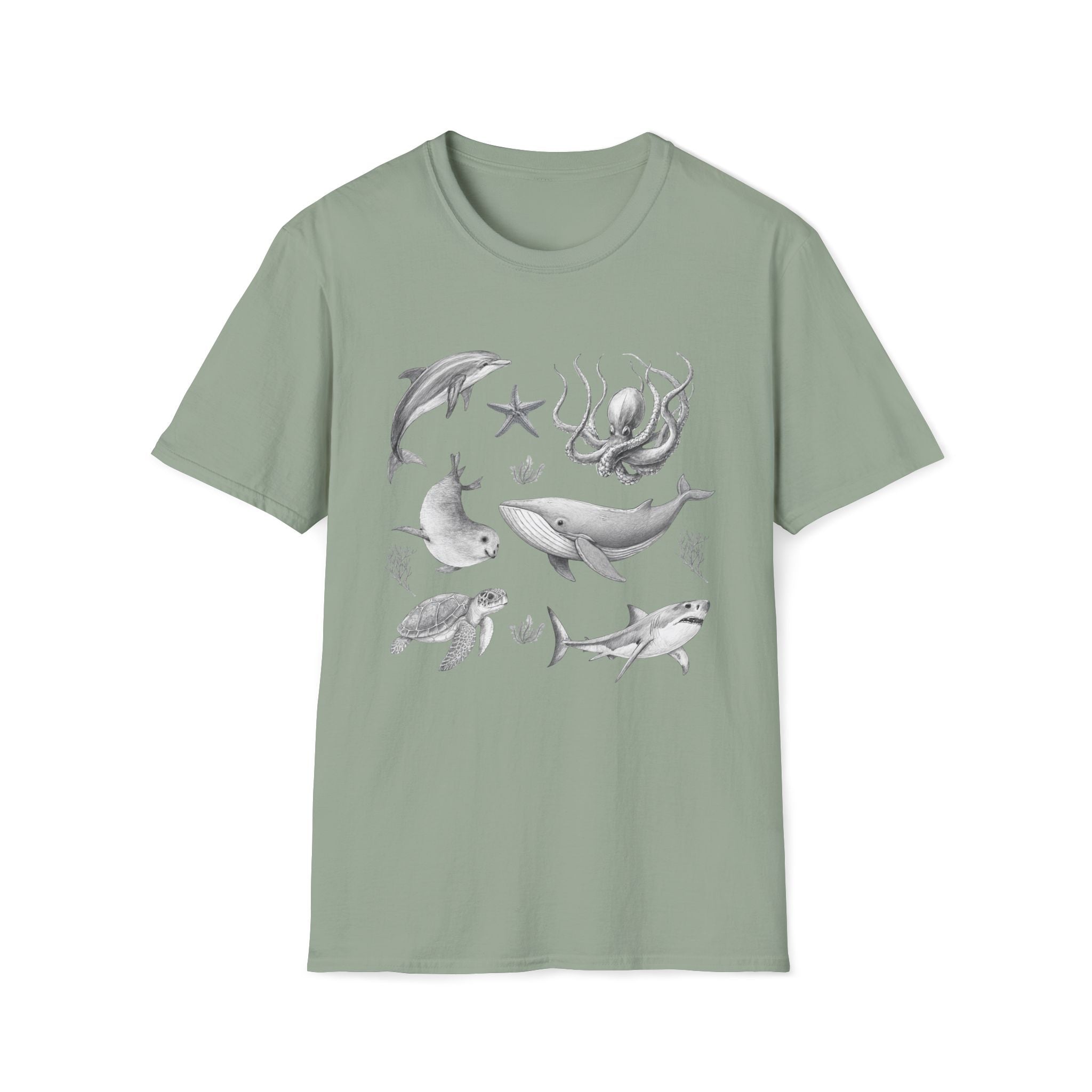 Ocean Wildlife T-Shirt — Monochrome Marine Life Design