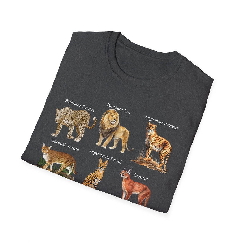 Big Cats Chart T-Shirt — Vintage Illustrated Wild Cat Identification Tee