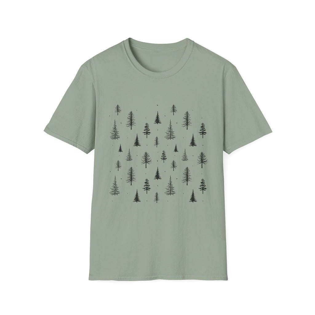 Pine Grove Minimalist Tee — Hand-Drawn Forest Trees T-Shirt