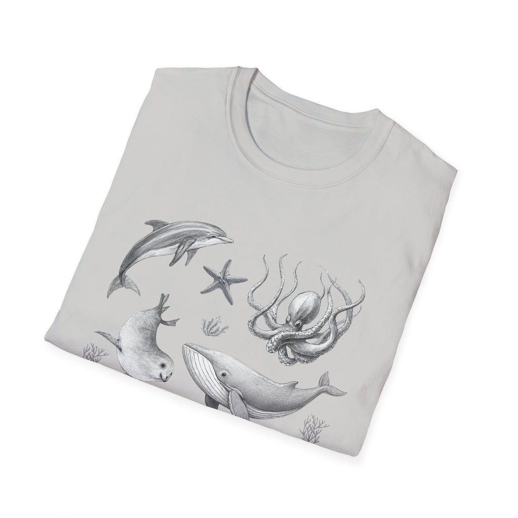 Ocean Wildlife T-Shirt — Monochrome Marine Life Design