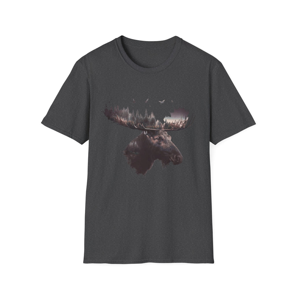 Moose Silhouette T-Shirt — Forest Double-Exposure Wildlife Tee