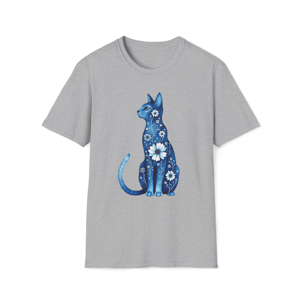 Floral Blue Cat T-Shirt
