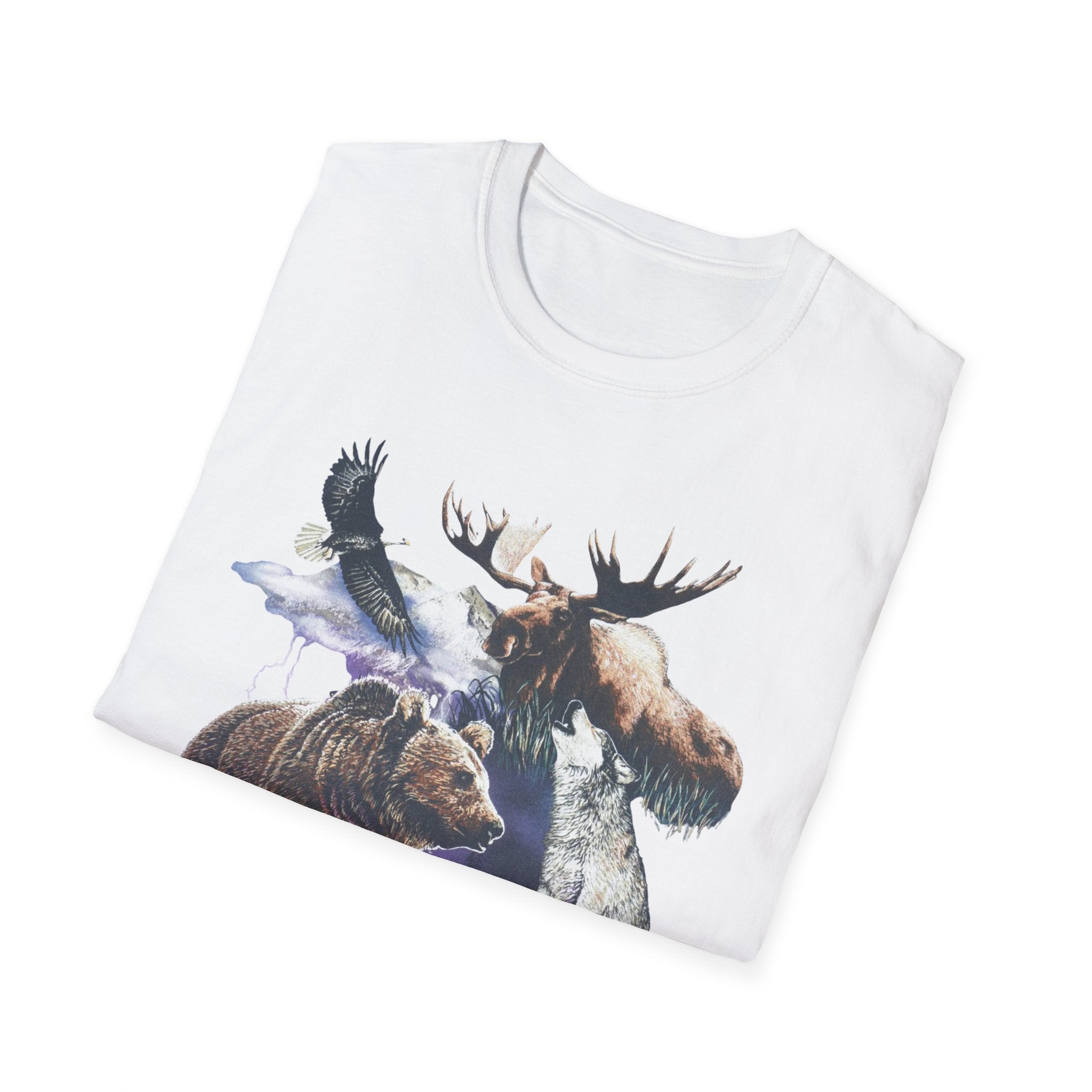 Wildlife Watercolor T-Shirt — Moose, Bear & Eagle Nature Tee