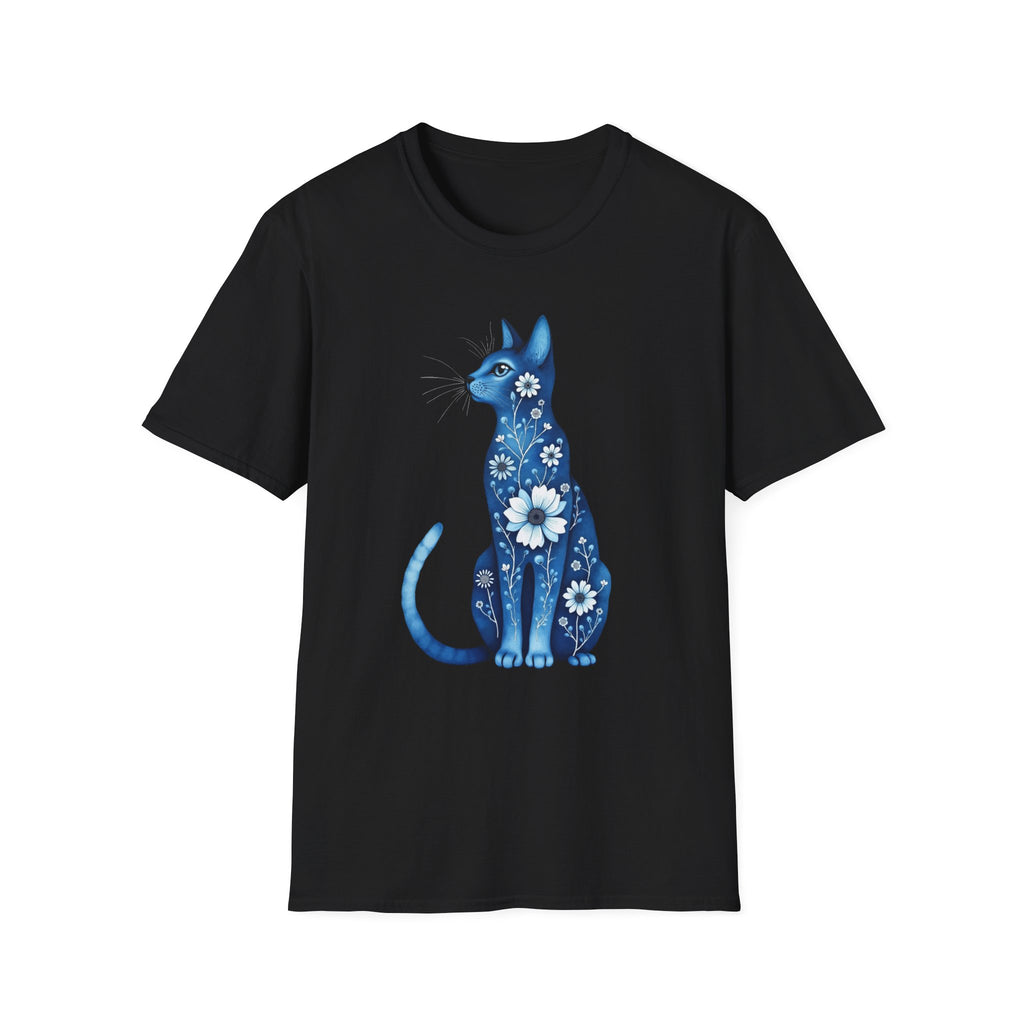 Floral Blue Cat T-Shirt