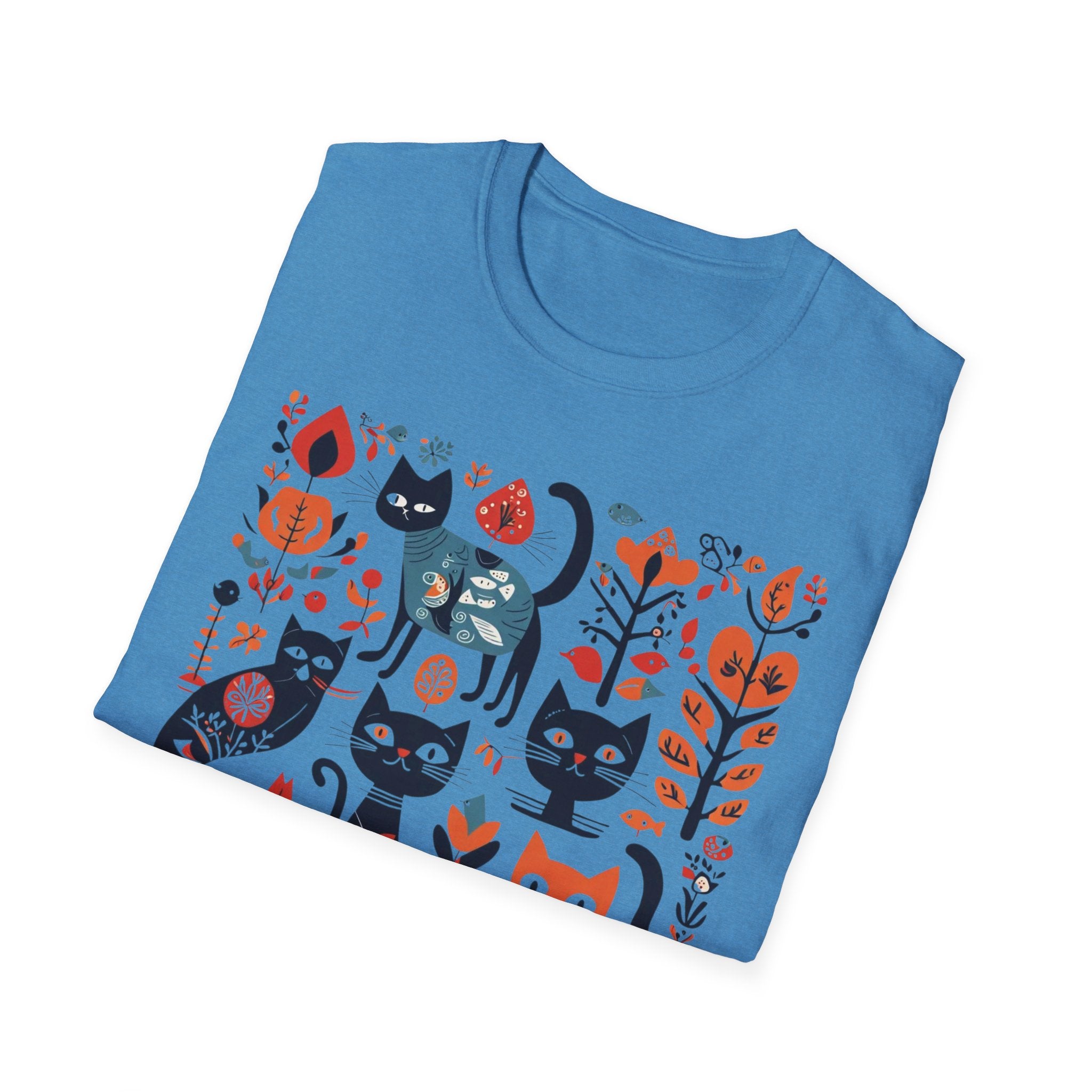 Cats & Flowers T-Shirt — Whimsical Folk Art Cat Graphic Tee