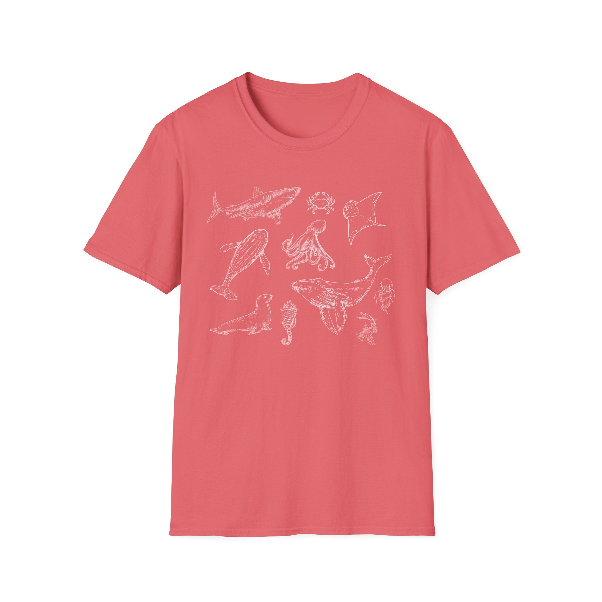 Marine Life Sketch T-Shirt — Minimal Ocean Creatures Illustration