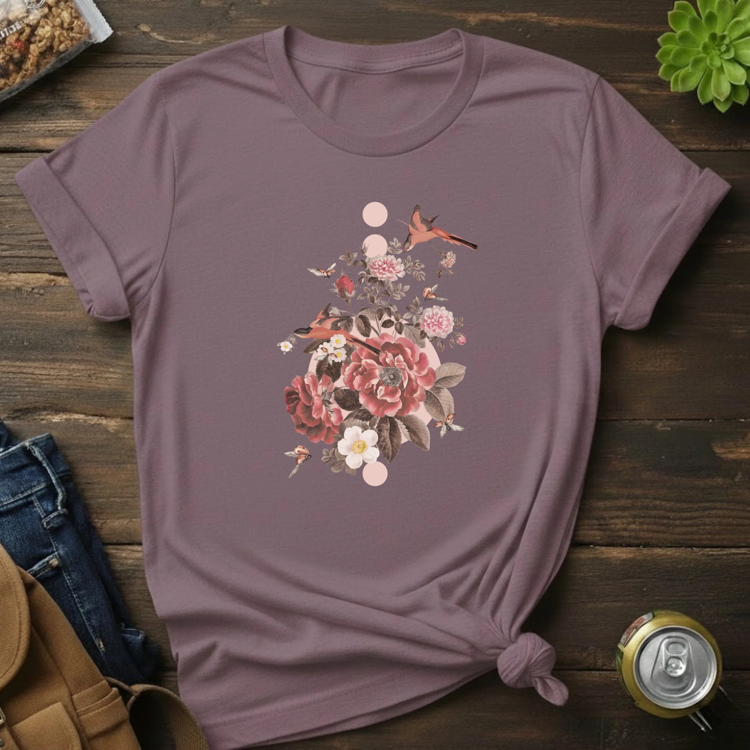 Floral Bird Bouquet T-Shirt — Vintage Rose Garden Tee