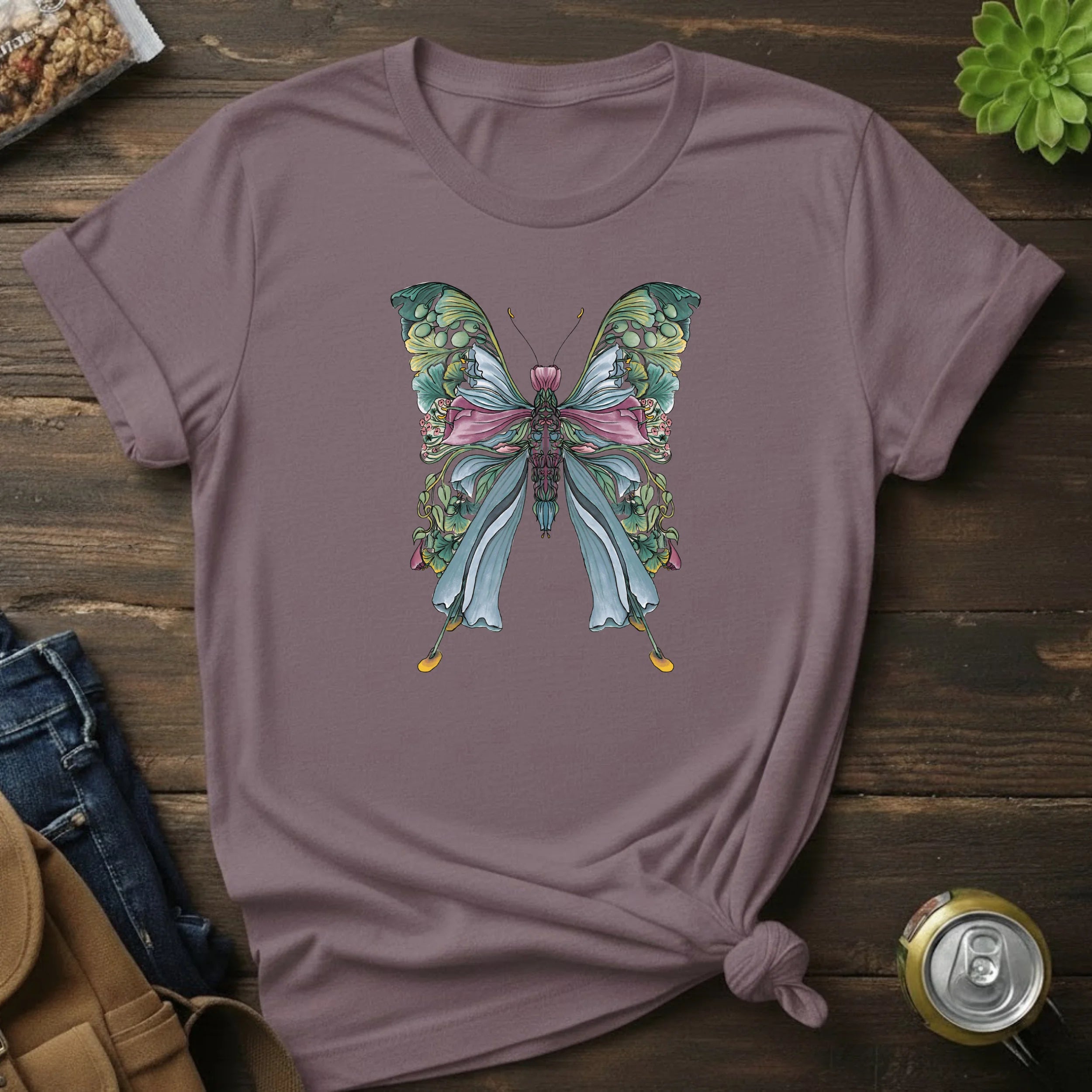 Botanical Butterfly T-Shirt — Watercolor Floral Wings Tee