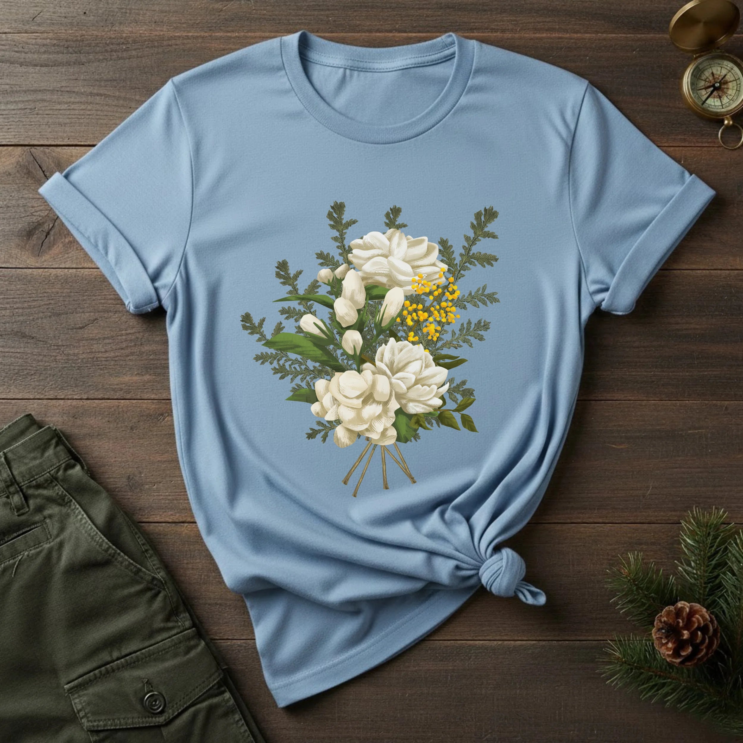 Floral Bouquet T-Shirt — Vintage White Garden Flowers Tee