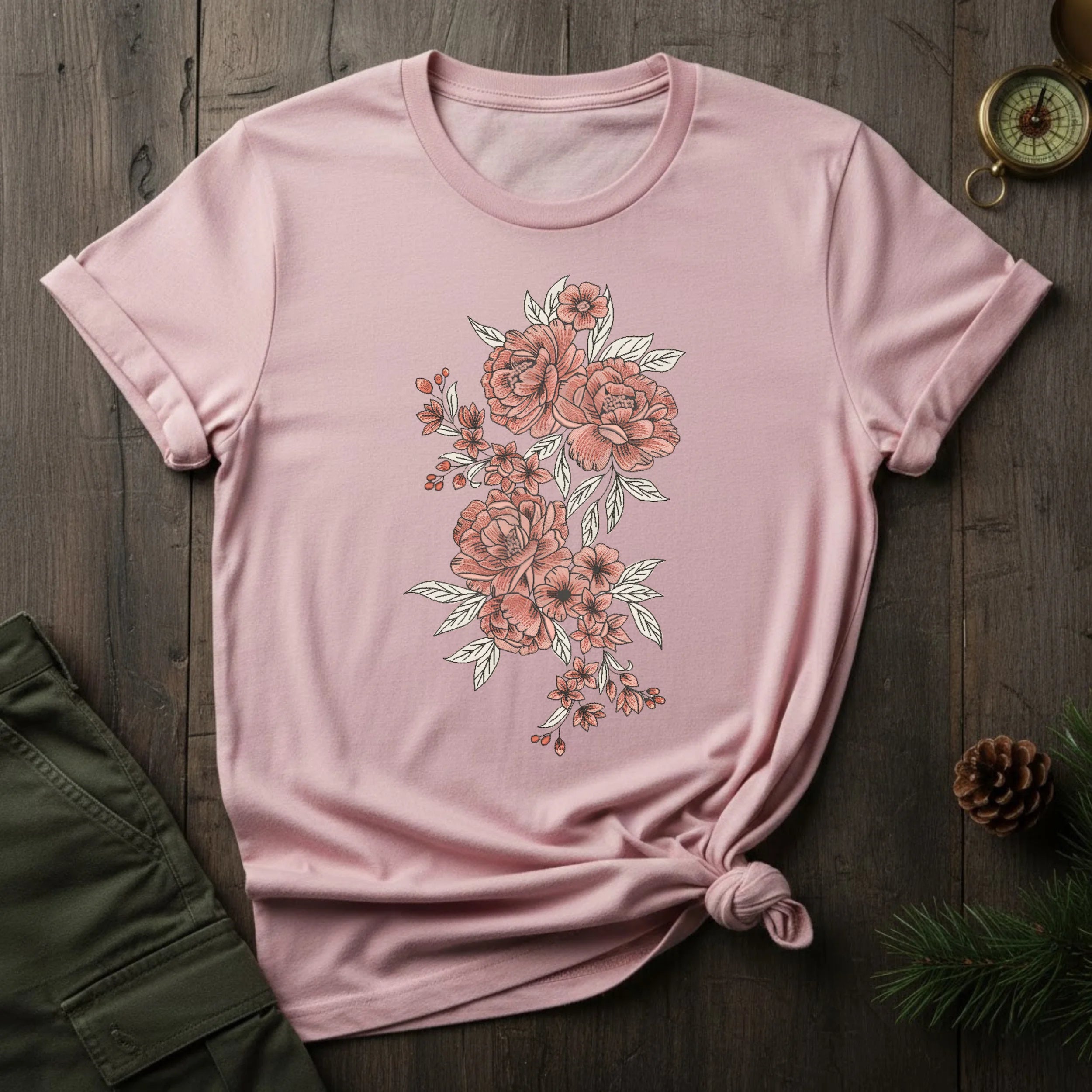 Floral Rose Bouquet T-Shirt — Vintage Botanical Graphic Tee
