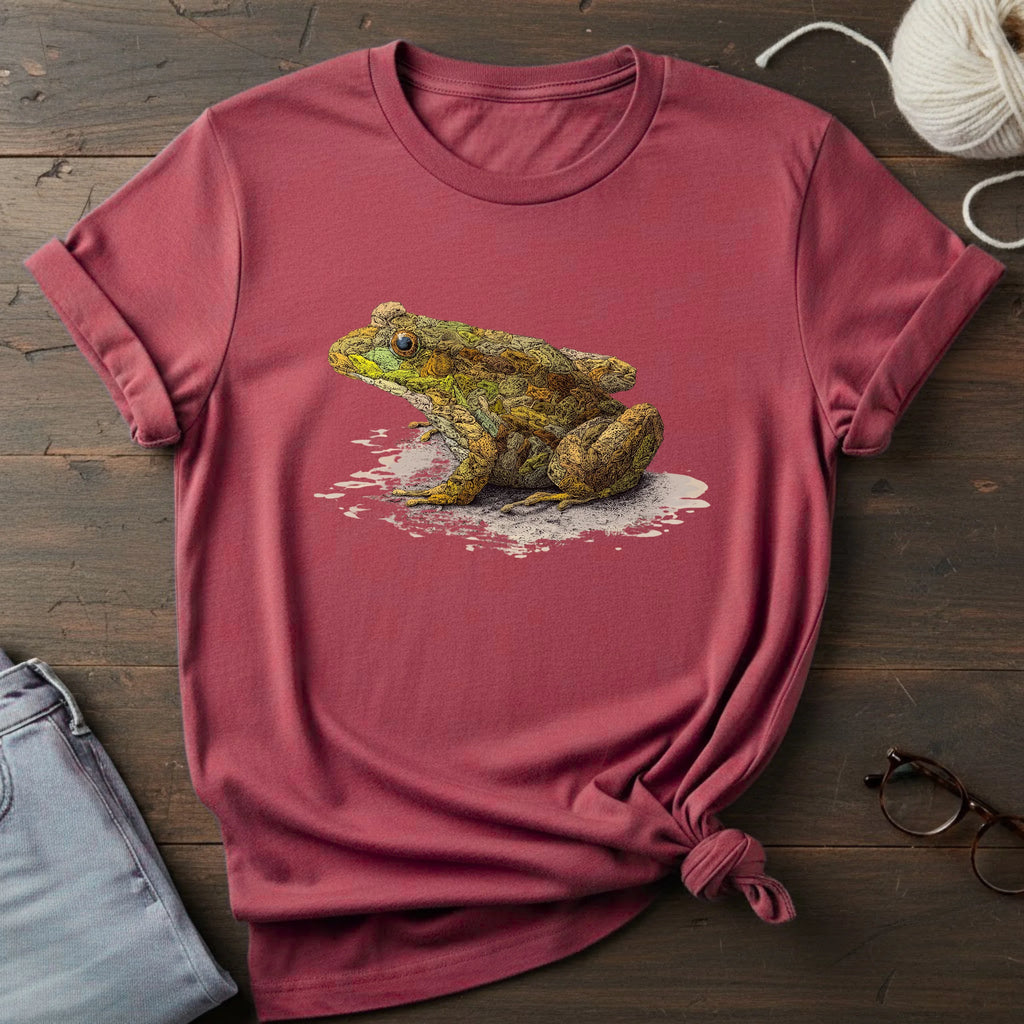 Frog Art T-Shirt — Realistic Green Frog Illustration Tee