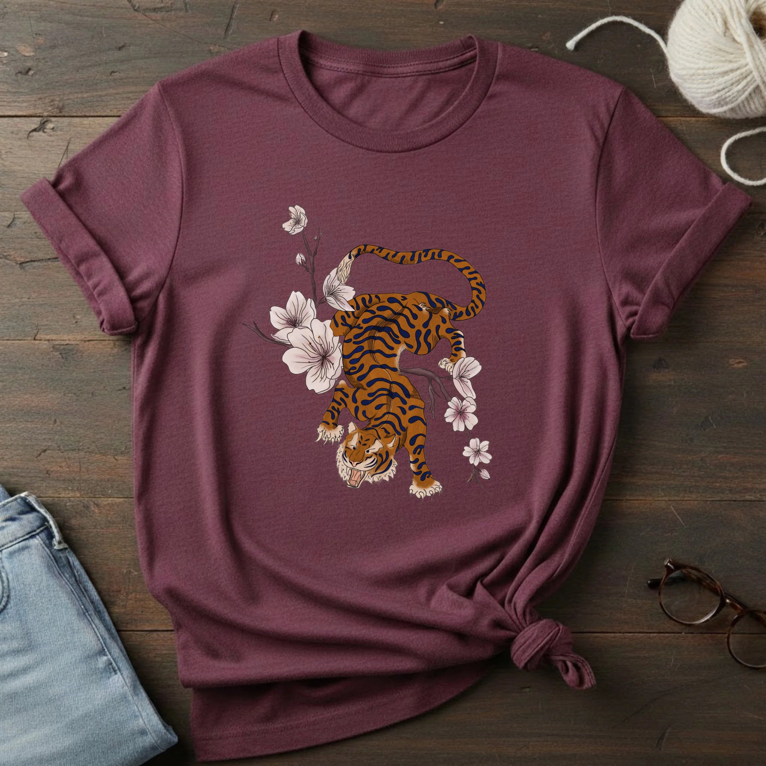 Tiger & Cherry Blossom Graphic T‑Shirt — Vintage Japanese Style Tee
