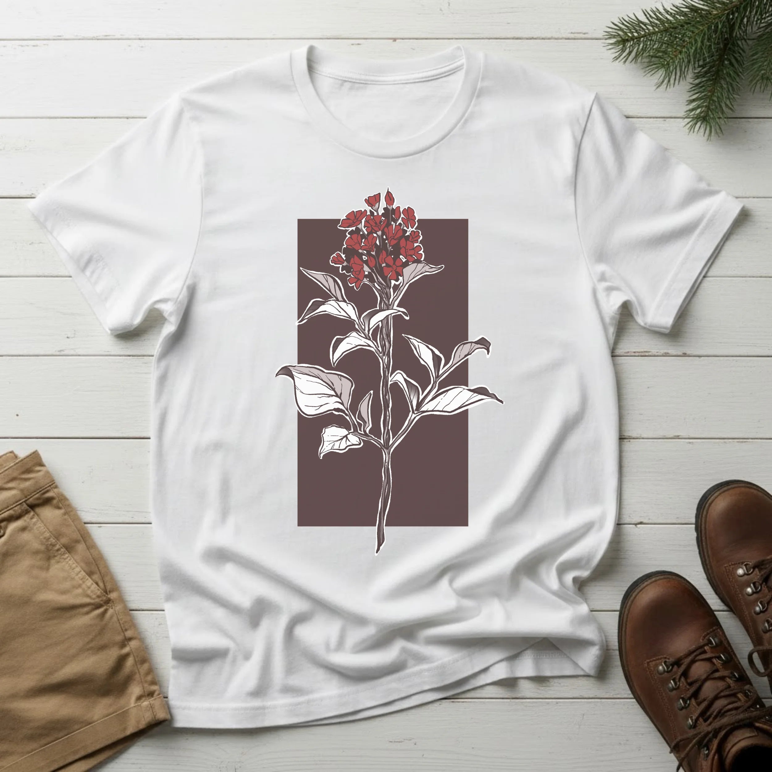 Botanical Floral T‑Shirt — Vintage Red Canna Lily Graphic